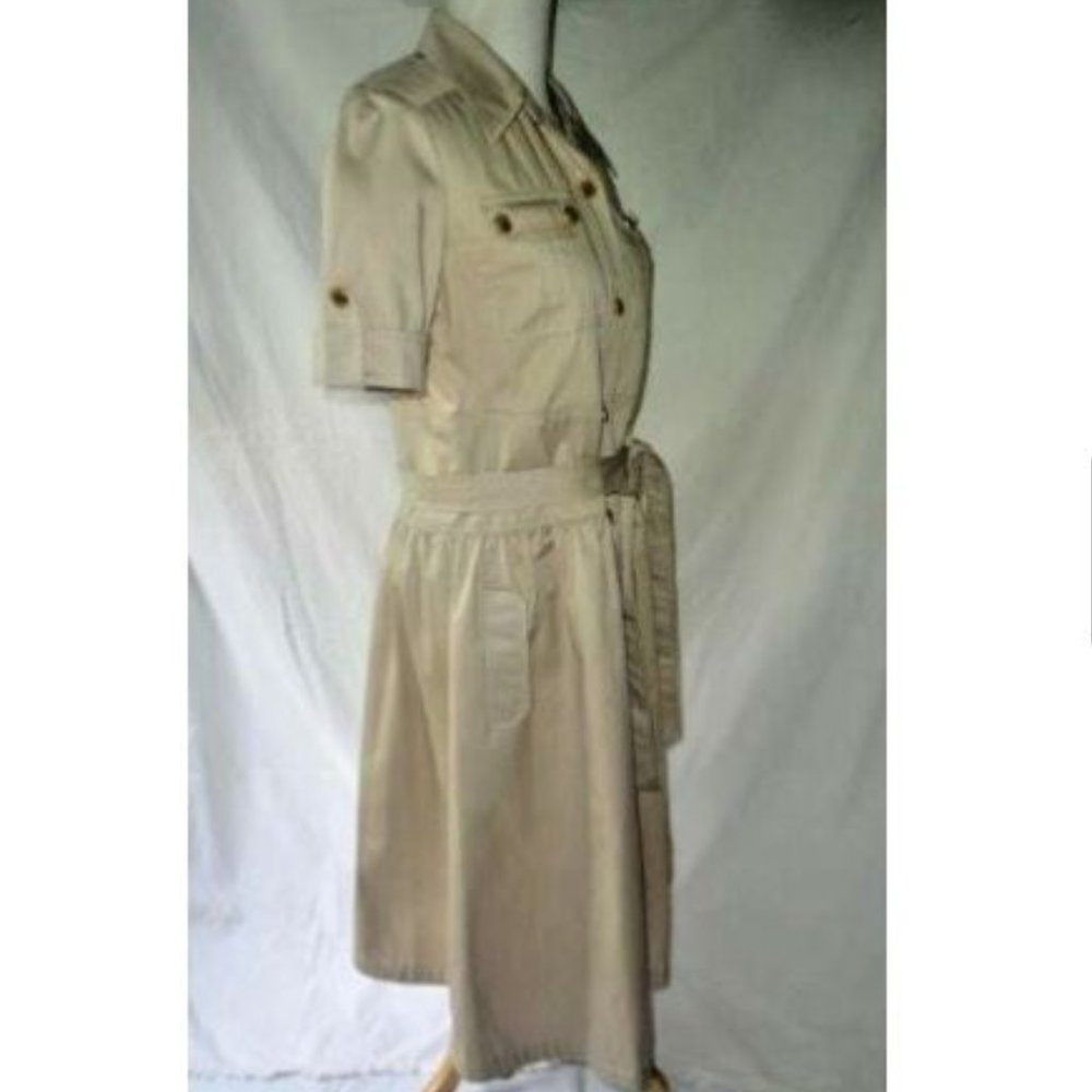 SOLD TORY BURCH Khaki Safari Midi Flare Dress Cotton Twill 8 NEW - Picture 10 of 14